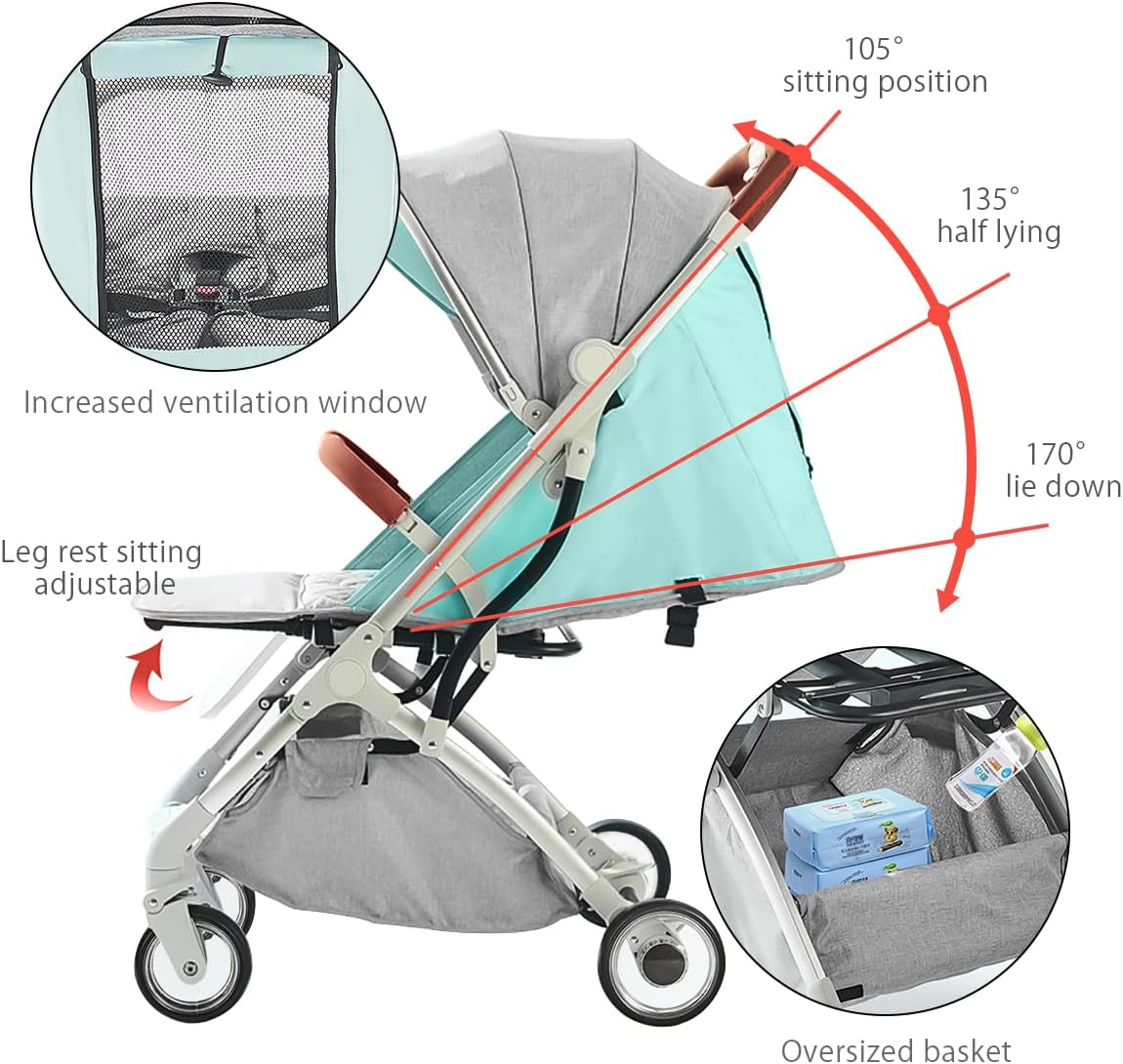 SONARIN Lightweight Travel Stroller – Compact, One-Hand Fold, 5-Point Harness, Smooth Wheels, Airplane-Ready (Dark Grey)