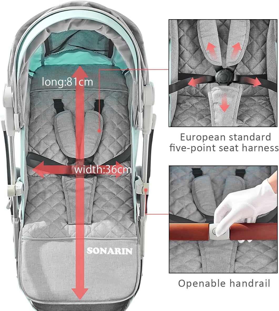 SONARIN Lightweight Travel Stroller – Compact, One-Hand Fold, 5-Point Harness, Smooth Wheels, Airplane-Ready (Dark Grey)