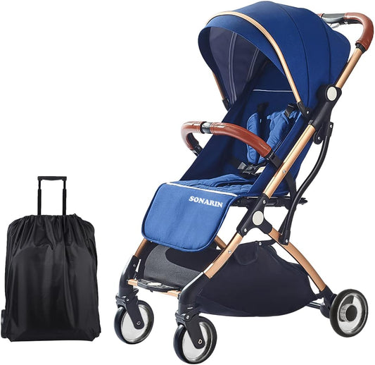 SONARIN Lightweight Travel Stroller – Compact, one-Hand Fold, 5-Point Harness, Smooth Wheels, Airplane-Ready
