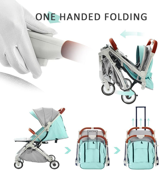 SONARIN Lightweight Travel Stroller – Compact, one-Hand Fold, 5-Point Harness, Smooth Wheels, Airplane-Ready